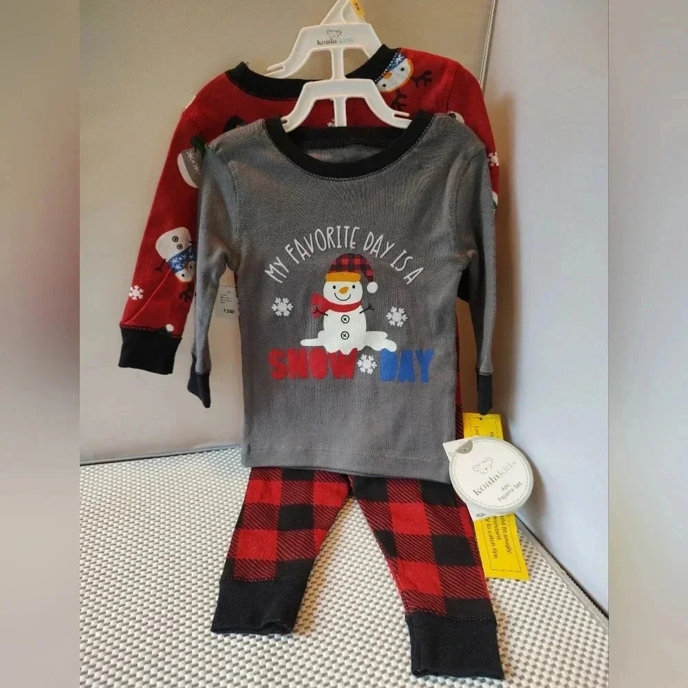 Koala Kids 4pc Pajama Set Size 12 months 21-25lbs 29"-31" 100% cotton Snowman